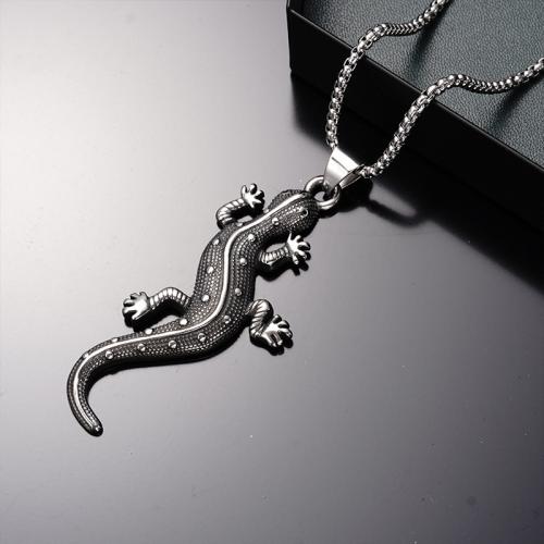 Titanium Steel Necklace, Gecko, plated, fashion jewelry, silver color, Length:70 cm, Sold By PC
