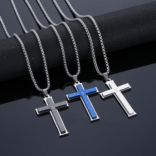Titanium Steel Necklace, Cross, plated, fashion jewelry, more colors for choice, Length:70 cm, Sold By PC