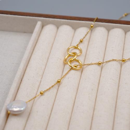 Sweater Chain Necklace, Titanium Steel, with Crystal Pearl & Freshwater Pearl & Brass, handmade, fashion jewelry & different styles for choice & for woman, gold, nickel, lead & cadmium free, Sold By PC