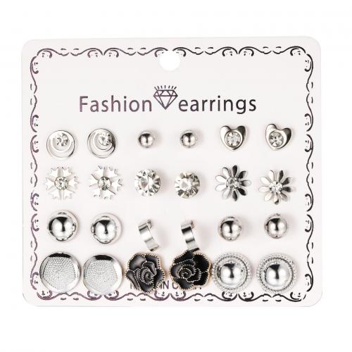 Zinc Alloy Stud Earring with Crystal 12 pieces & fashion jewelry & for woman original color nickel lead & cadmium free Sold By Set