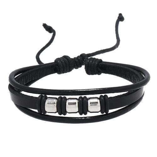 Leather Cord Bracelet Faux Leather with Wax Cord & Silicone & Zinc Alloy handmade three layers & fashion jewelry & for man nickel lead & cadmium free Length Approx 5.5-6.5 cm Sold By PC
