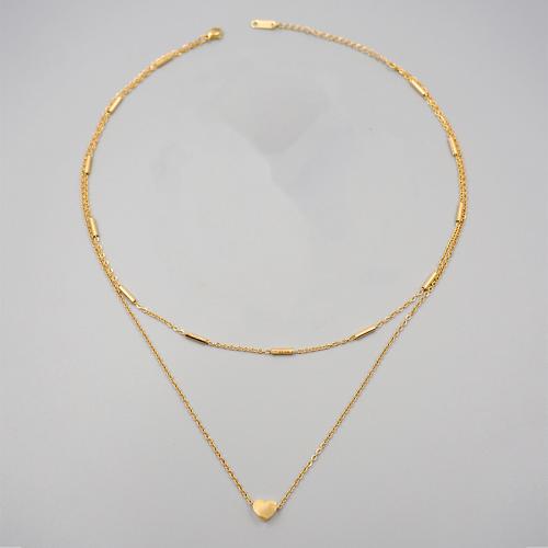 Titanstahl Halskette, mit Verlängerungskettchen von 6cm, handgemacht, Doppelschicht & Modeschmuck & für Frau, Goldfarbe, frei von Nickel, Blei & Kadmium, Länge:ca. 46 cm, ca. 51 cm, verkauft von PC