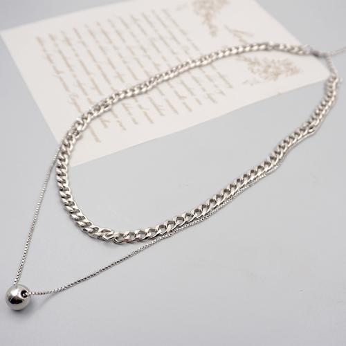 Sweater Chain Necklace, Titanium Steel, with 6cm extender chain, handmade, Double Layer & fashion jewelry & for woman, silver color, nickel, lead & cadmium free, Length:Approx 50 cm, Sold By PC