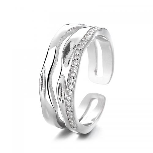 Cúbicos Circonia Micro Pave anillo de latón, metal, chapado, micro arcilla de zirconia cúbica & para mujer, plateado, Vendido por UD