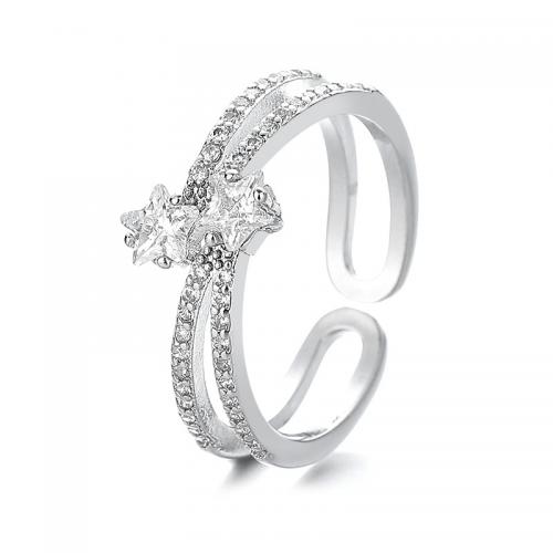 Cubic Zirconia Micro Pave Brass Ring plated micro pave cubic zirconia & for woman silver color Sold By PC