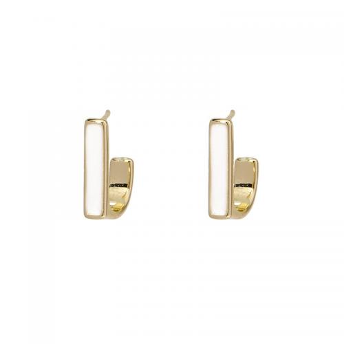 Zinc Alloy Stud Earring Geometrical Pattern gold color plated for woman & enamel Sold By Pair