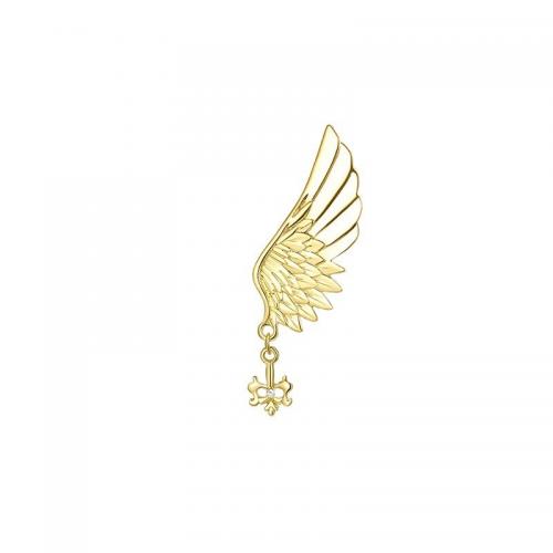 Titanium Steel Brooch, Angel Wing, gold color plated, for man & with rhinestone, 20x70mm, Sold By PC