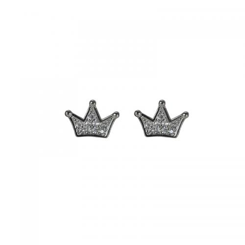 alliage de zinc boucle d oreille dormeuse, couronne, Placage de couleur argentée, pavé de micro zircon & pour femme, 20x15mm, Vendu par paire