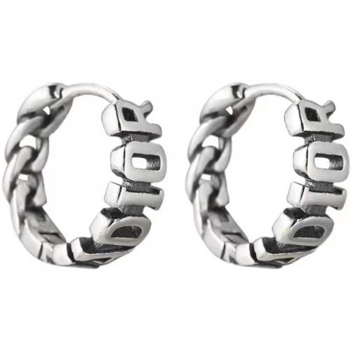 Tibetan Style Huggie Hoop Earring, Alphabet Letter, silver color plated, vintage & for man & hollow, 15x15mm, Sold By Pair