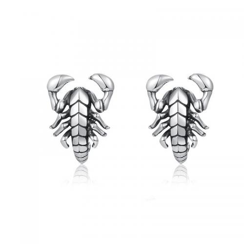 Tibetan Style Stud Earring, Scorpion, silver color plated, vintage & for man, 10x13mm, Sold By Pair