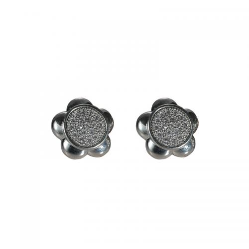 Tibetan Style Stud Earring, Flower, silver color plated, for man & with rhinestone, 10mm, Sold By Pair