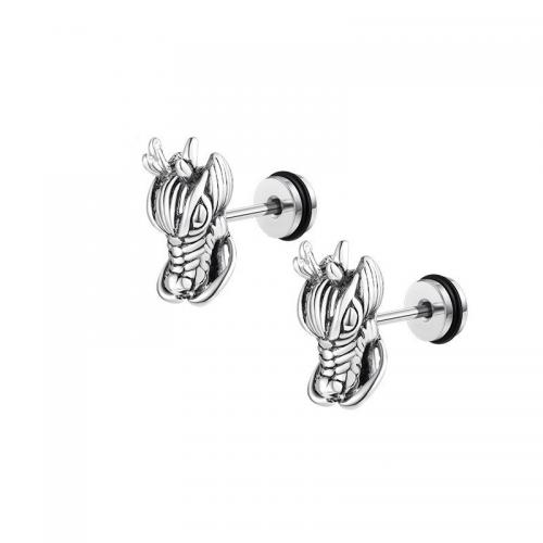 Titanium Steel Stud Earring, Dragon, vintage & for man, 7x15mm, Sold By Pair