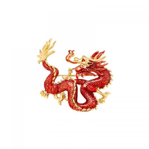 Zinc Alloy Brooch Dragon gold color plated Unisex & enamel Sold By PC