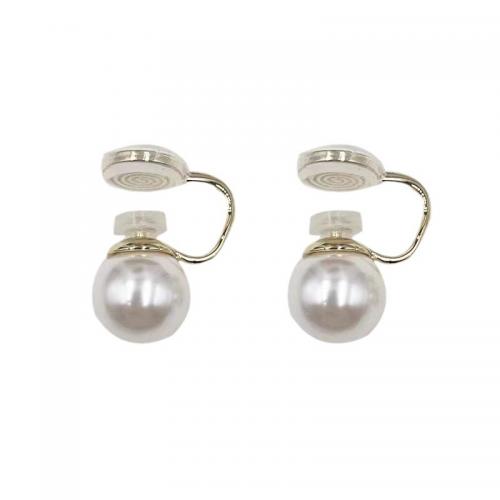 Brass Earring Clip with Plastic Pearl fashion jewelry & for woman nickel lead & cadmium free Sold By Pair
