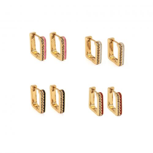 Cubic Zirconia Micro Pave Brass Earring, 18K gold plated, fashion jewelry & micro pave cubic zirconia & for woman & enamel, more colors for choice, nickel, lead & cadmium free, 12.70x13.80x3.30mm, Sold By Pair