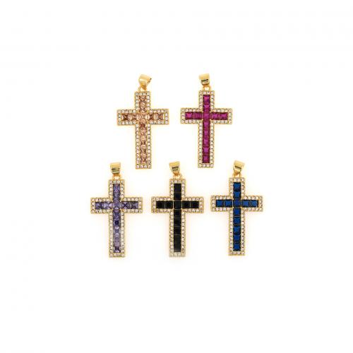 Cubic Zirconia Micro Pave Brass Pendant, Cross, 18K gold plated, fashion jewelry & DIY & micro pave cubic zirconia, more colors for choice, nickel, lead & cadmium free, 36.80x20.10x2.60mm, Sold By PC