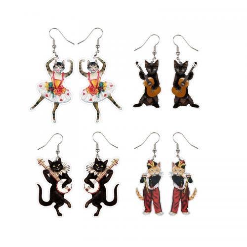 Acrylic Jewelry Earring Cat printing fashion jewelry & for woman Sold By Pair