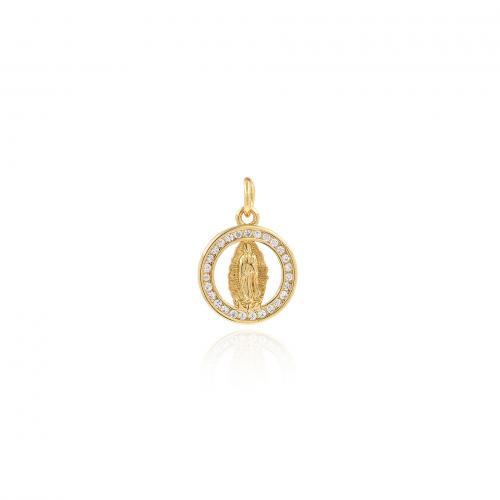 Cubic Zirconia Micro Pave Brass Pendant, Flat Round, 18K gold plated, fashion jewelry & DIY & micro pave cubic zirconia & hollow, nickel, lead & cadmium free, 18.60x13x2.60mm, Sold By PC