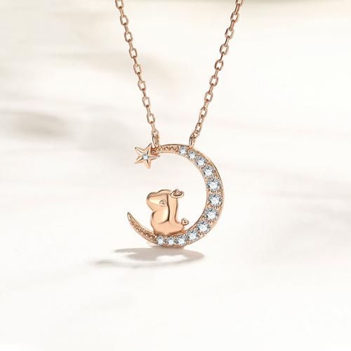 Cubic Zircon Micro Pave 925 Sterling Silver Necklace with 1.97inch extender chain rose gold color plated fashion jewelry & micro pave cubic zirconia & for woman nickel lead & cadmium free Length Approx 15.75 Inch Sold By PC