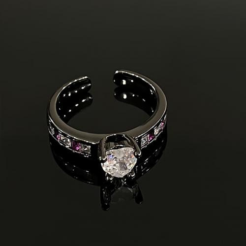 Cubique anneau en laiton Circonia Micro Pave, noir or plaqué, bijoux de mode & pavé de micro zircon & pour femme, protéger l'environnement, sans nickel, plomb et cadmium, Taille:7, Vendu par PC