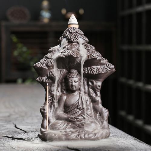 Backflow Incense Burner, Purple Clay, half handmade, for home and office & durable & multifunctional, 114x90x152mm, Sold By PC