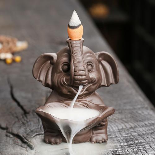 Backflow Incense Burner Purple Clay Elephant half handmade for home and office & durable Sold By PC