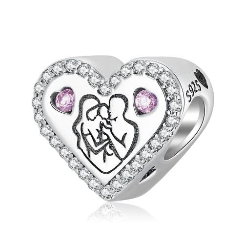 925 Sterling Silver Beads Heart oxidation DIY & micro pave cubic zirconia nickel lead & cadmium free Sold By PC