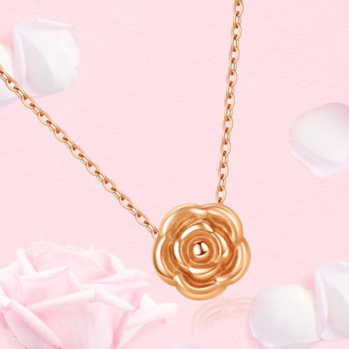 Titanium Steel Necklace with 5CM extender chain Rose plated for woman Length 45 cm Sold By PC