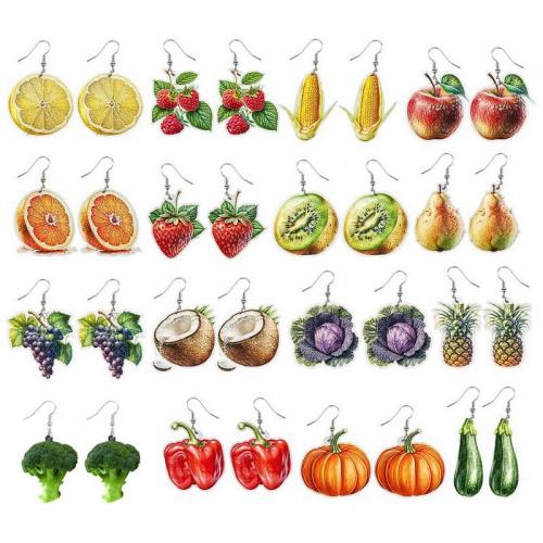 Acryl oorbellen, fruit, plated, verschillende stijlen voor de keuze & voor vrouw, meer kleuren voor de keuze, nikkel, lood en cadmium vrij, 15mm, Verkocht door pair