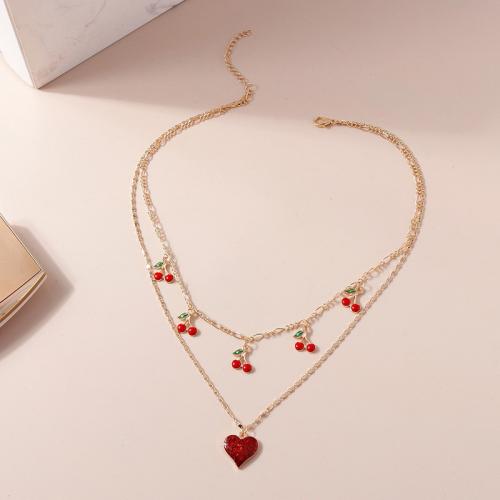 Zinc Alloy smykker halskæde, forgyldt, Dobbelt lag & mode smykker & for kvinde & epoxy sticker, nikkel, bly & cadmium fri, Længde Ca. 31-40 cm, Solgt af PC