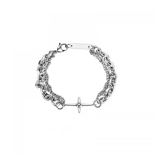 Titanium Steel Bracelet, Unisex & with rhinestone, original color, Length:Approx 7.5 Inch, Sold By PC