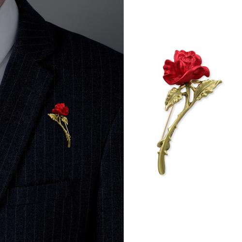 Titanium Steel Brooch, Rose, gold color plated, fashion jewelry & for man, 25x55mm, Sold By PC