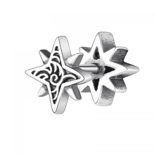 Tibetan Style Stud Earring, Eight Point Star, silver color plated, vintage & for man, 10mm, Sold By Pair
