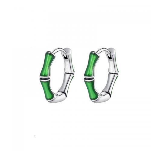 Zinc Alloy Huggie Hoop Earring Bamboo silver color plated for man & epoxy gel 15mm Sold By Pair