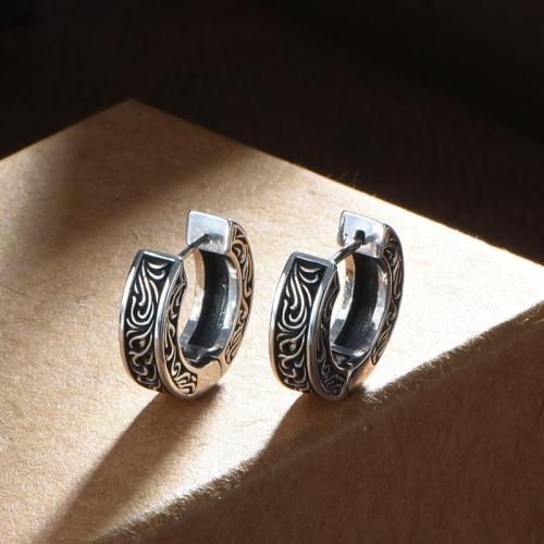 Zinc Alloy Huggie Hoop Earring silver color plated vintage & for man 15mm Sold By Pair