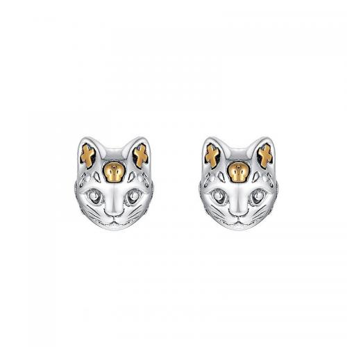 Tibetan Style Stud Earring, Cat, plated, vintage & for man, 10mm, Sold By Pair