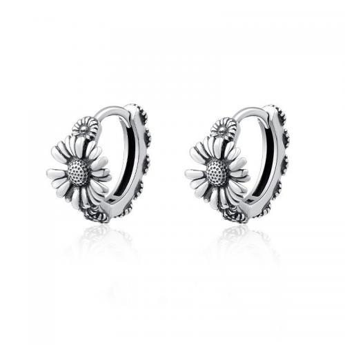 Zinc Alloy Huggie Hoop Earring Sunflower silver color plated vintage & for man 10mm Sold By Pair