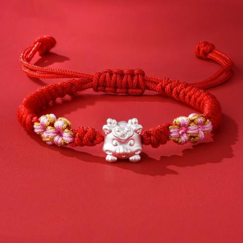 corde de coton bracelet, avec Argent sterling 925, dragon, style folk & unisexe & tressé & styles différents pour le choix, Longueur:Environ 6.3 pouce, Vendu par PC