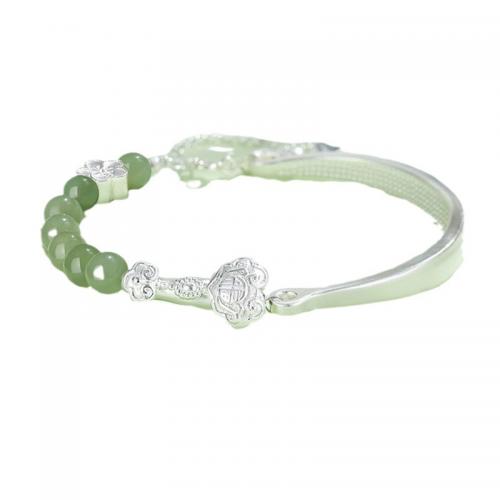 Hetian Jade bracelet, avec Argent sterling 925, avec 2inch chaînes de rallonge, Ruyi, style folk & pour femme, Longueur:Environ 5.9 pouce, Vendu par PC