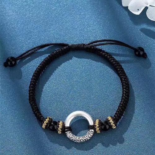 corde de coton Collier et bracelet, avec Argent sterling 925 & agate noire, fait à la main, style folk & tressé & styles différents pour le choix & pour homme, Vendu par PC