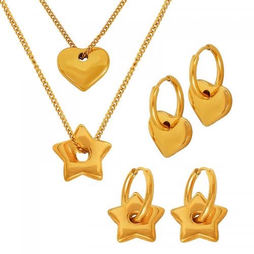 Fashion Stainless Steel Jewelry Sets, 304 Stainless Steel, with 5cm extender chain, Vacuum Ion Plating, fashion jewelry & different styles for choice & for woman, golden, Length:Approx 40 cm, Sold By PC