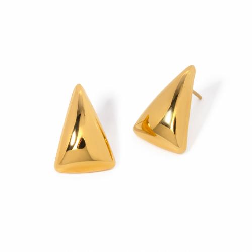 Stainless Steel Stud Earrings, 304 Stainless Steel, Triangle, 18K gold plated, fashion jewelry & for woman, golden, 18.60x13mm, Sold By Pair
