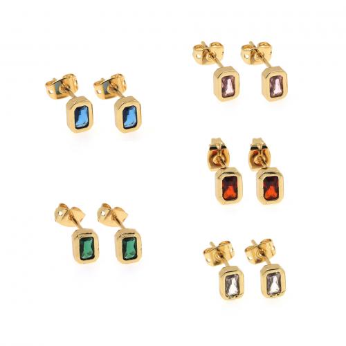 Cubic Zirconia Micro Pave Brass Earring Rectangle 18K gold plated fashion jewelry & micro pave cubic zirconia & for woman nickel lead & cadmium free Sold By Pair