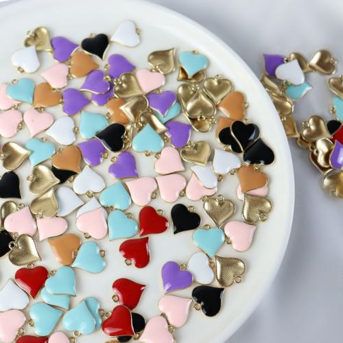 Tibetan Style Enamel Pendants, Heart, gold color plated, fashion jewelry & DIY, mixed colors, nickel, lead & cadmium free, 16x17mm, Approx 100PCs/Bag, Sold By Bag