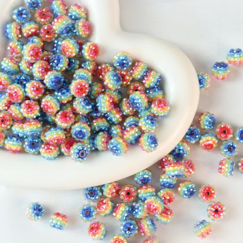 Acrylic Jewelry Beads, with Rhinestone, Round, fashion jewelry & DIY, mixed colors, 11x12mm, Approx 100PCs/Bag, Sold By Bag