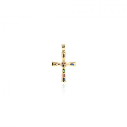 Cubic Zirconia Micro Pave Brass Pendant Cross 18K gold plated fashion jewelry & DIY & micro pave cubic zirconia mixed colors nickel lead & cadmium free Sold By PC
