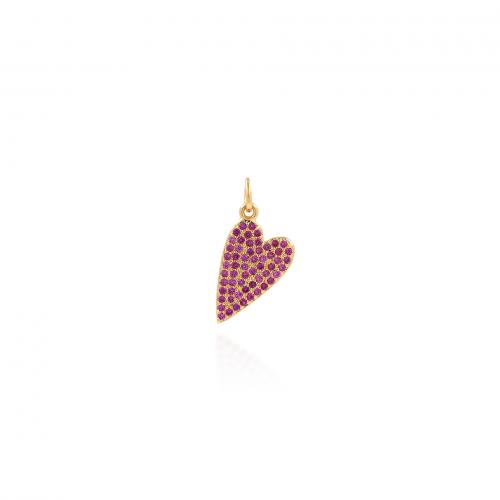 Cubic Zirconia Micro Pave Brass Pendant, Heart, 18K gold plated, fashion jewelry & DIY & micro pave cubic zirconia, fuchsia, nickel, lead & cadmium free, 10x20x1.50mm, Sold By PC