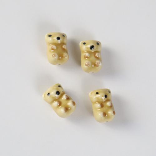 Porcelain Jewelry Beads, Bear, stoving varnish, fashion jewelry & DIY, khaki, 12x17mm, Approx 100PCs/Bag, Sold By Bag