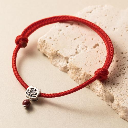 925 Sterling Silver Bangle Bracelet with Cotton Cord handmade Length Adjustable & fashion jewelry & elastic red nickel lead & cadmium free Length Approx 22 cm Sold By PC