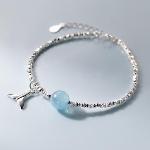 925 Sterling Silver Bangle Bracelet with Aquamarine with 3.5cm extender chain handmade Length Adjustable & fashion jewelry & for woman nickel lead & cadmium free Length Approx 15.5 cm Sold By PC